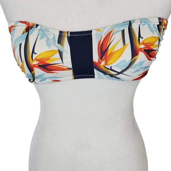 Lively Multicolor Floral Print Padded Bra Hook Back Bandeau Bikini Top Womens M - Picture 1 of 4